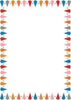 Colorful snowy pine tree forest frame. Festive greeting template with Christmas tree elements. vector