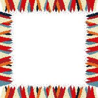 Colorful snowy pine tree frame. Festive greeting template with Christmas tree elements. Bright borde vector