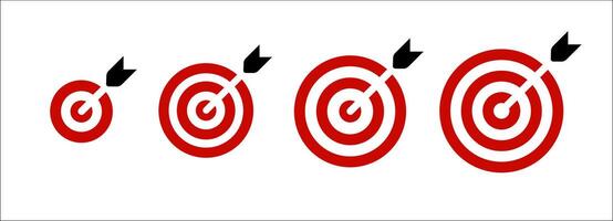 Red target set with arrows, symbolizing progress, precision, achievement. Icon for business and marketing infographic, leadership logo, personal development symbol, goal setting. illustration vector