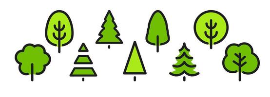 Tree icons, simple geometric trees, simple outlines forest for eco design, environmental projects, parks, nature-related branding. Clean and minimalist design. illustration. vector