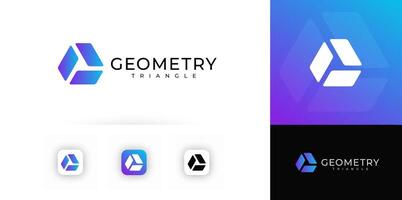 Geometric triangle logo with three abstract gradient parts forming modern tech union symbol. Futuristic digital identity for apps, branding, UI design. Flat minimal illustration vector