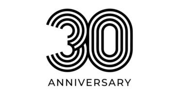 Minimalist 30th anniversary logo, geometric lines number 30 for company greeting card, web and event design, business branding, marketing materials, wedding and birthday symbol. illustration vector