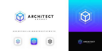 Geometric isometric cube logo for architecture studios, design agencies, branding. illustration vector
