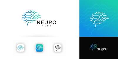 Brain Circuit design with Branching Tech lines symbolizing digital processing, innovation, intelligence. Tech hardware, AI, neuroscience, app branding, cyber system. Schematic Logo. vector
