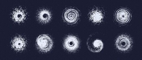 Swirling vortexes representing hurricanes, cyclones, and tornadoes with dynamic spinning motion. Natural force graphic element for weather news, science visuals, disaster designs. illustration vector