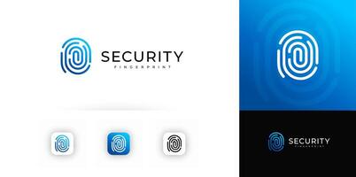 Fingerprint minimalist logo with tech lines symbolizing secure identity, evokes trust, safety. Perfect for cybersecurity, login, digital apps, authentication. illustration. vector