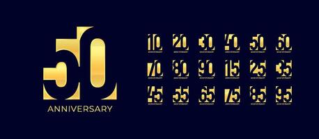 Golden anniversary numbers in modern luxury style, elegant minimalistic glowing digits. Celebratory typography set for events, branding, invitation designs. Flat illustration. vector