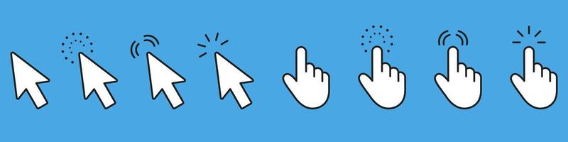 Cursor And Pointer Hand Interaction Solid Icon Set. Mouse Clicks And Touch Gestures Silhouette Symbol Collection. Isolated Illustration vector
