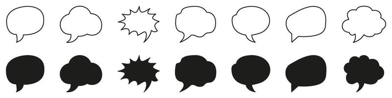 Speech Bubble Line and Solid Icon Set. Collection of chat, dialogue, and message bubbles for communication, discussion, and conversation. Editable Stroke. Isolated Illustration vector