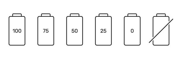 Battery Charge Levels Outline Icon Set. Battery Status Line Symbol Collection. Isolated Illustration vector