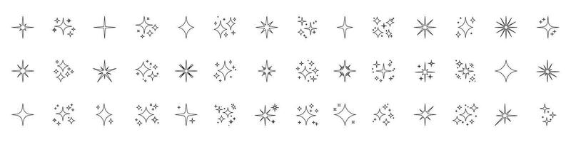 Starburst And Sparkle Line Icon Set. Celestial Shapes And Decorative Elements Outline Symbol Collection. Editable Stroke. Isolated Illustration vector