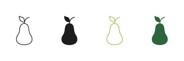 Pear Line and Silhouette Icon Set. Healthy Eating Concept. Nutrition And Diet Outline and Solid Symbol. Editable Stroke. Isolated Illustration vector