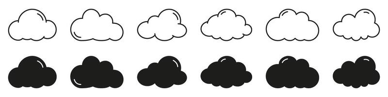 Cloud line and solid icon set. Meteorological outline and bold weather symbol collection. Isolated illustration vector