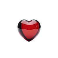 A shiny red glass heart shaped object centered on a with reflections and shadows transparent background png