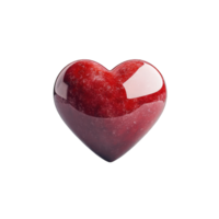 Close up of a polished red heart shaped stone against a solid with reflection transparent background png