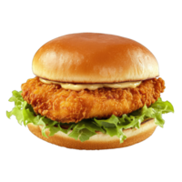 Best fried chicken sandwich with lettuce and mayonnaise on a close up shot food photography png