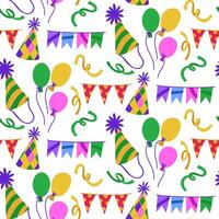 Pattern balls, flags, confetti. seamless festive texture is designed in flat style. suitable materials for decorating parties, holidays, advertisements and products related to various celebrations vector