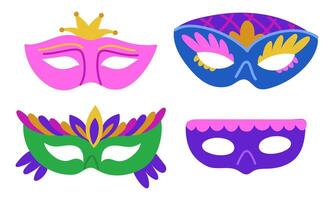 set of flat multicolored masks for Mardi Gras. It is useful for decorating materials related to carnival celebrations, creating decorations for events, posters and festive-themed products. Bright vector