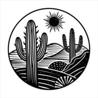 Silhouette Desert With Cacti Sunset vector