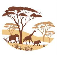 Acacia trees and giraffes vector