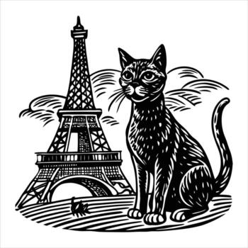 Selfie with Eiffel tower cat vector