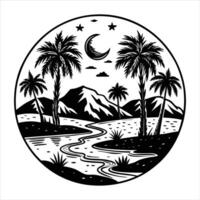 Desert oasis with palm trees and vector