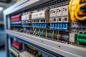 Electrical cabinet showing colorful wires and components managing power distribution photo
