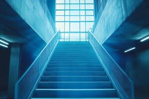 Staircase leading to large window in modern building photo