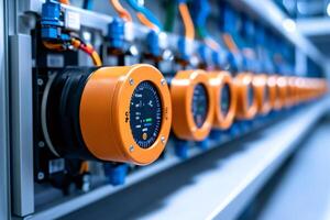 Control panel showing temperature and pressure gauges measuring industrial process variables photo