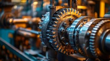 Gears rotating smoothly in a complex industrial machine photo