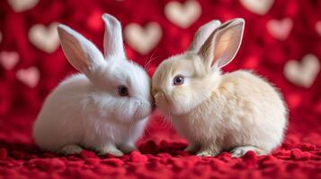 Two adorable rabbits showing affection on valentine's day photo