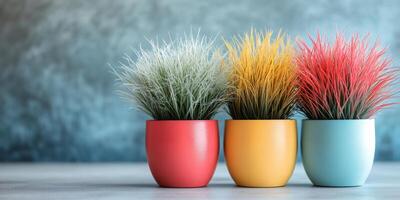 Colorful artificial plants adding vibrancy to modern interior design ... photo
