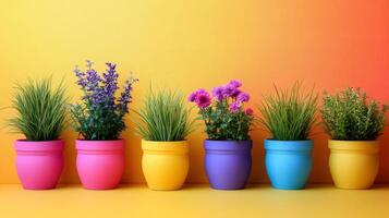 Potted plants adding a touch of nature to a colorful setting photo