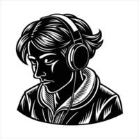 User With Headset Silhouette vector