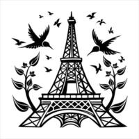 Bird flying near Eiffel Tower vector