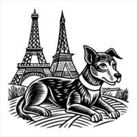 Dog sitting on the eiffel tower vector