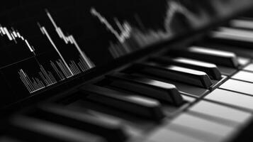 Close-up of Piano Keys with Audio Waveform in the Background photo