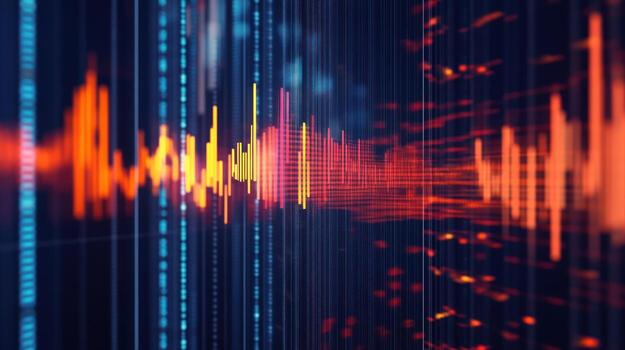 Abstract Digital Data Visualization with Red and Yellow Light. photo