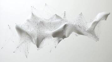 Abstract white sculpture with a network of thin strings photo