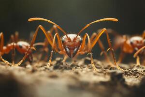 Weaver ants showing teamwork and unity in protecting their colony photo