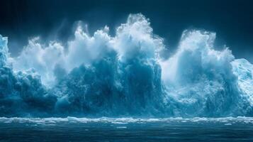 Giant iceberg collapsing in the ocean with water splashing up, climate change, global warming photo