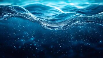 Underwater view of ocean wave breaking, creating bubbles and foam photo