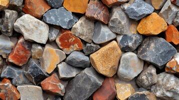 Colorful rocks forming a textured background with various shapes and sizes photo