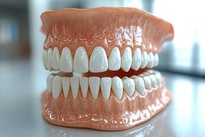 Realistic anatomical model of human jaw showing healthy teeth and gums photo