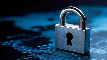 Padlock protecting digital data on a printed circuit board photo