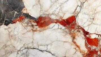 White marble stone showing red veins creating abstract design photo