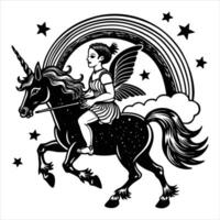 Fairy Princess Riding On Unicorn vector
