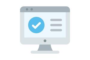 System confirmation check mark displayed on desktop, computer check mark icon, approval check mark, verified check icon, PC verification vector