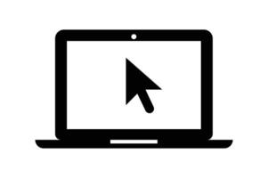Laptop Icon for Web Design, laptop click icon, computer click symbol, clickable laptop icon, mouse cursor on screen vector