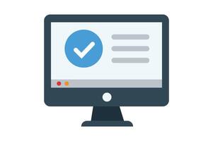 Digital verification check mark icon on computer screen, computer check mark icon, approval check mark, verified check icon, PC verification vector